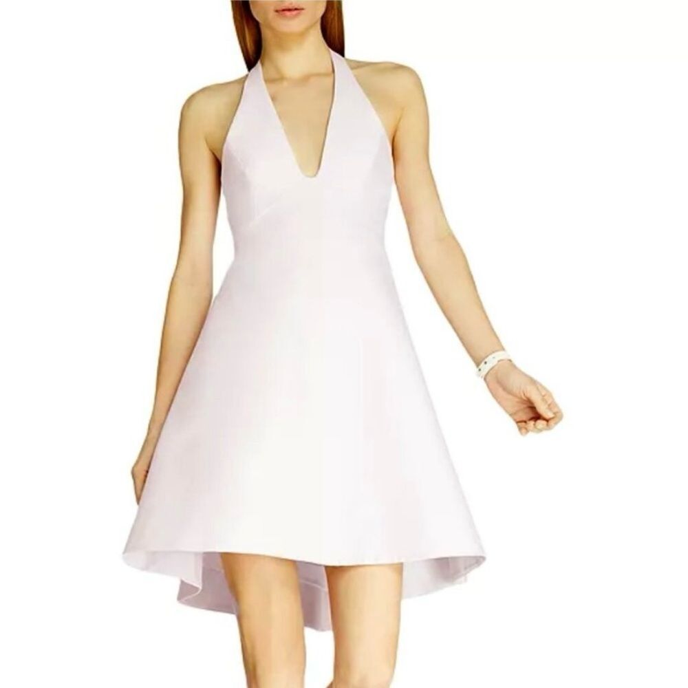 Halston Heritage Pink Faille Halter Dress Size 4 Backless Structured Cocktail